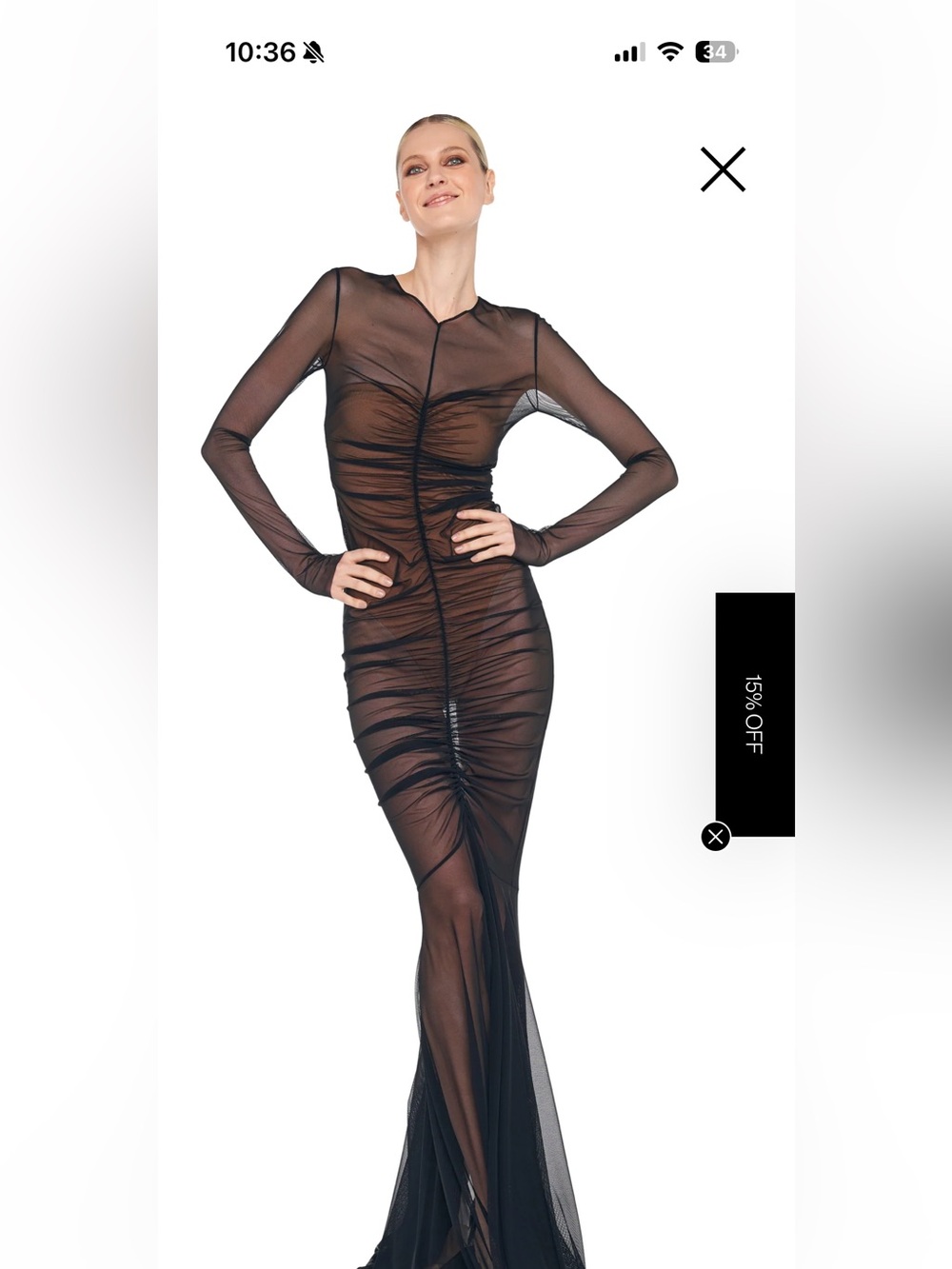 Norma Kamali Black Sheer Ruched Long-Sleeve Maxi Dress